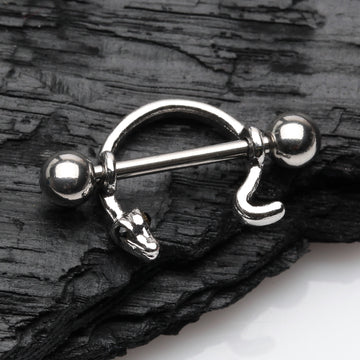 Detail View 1 of Rattle Snake Nipple Barbell Ring-Steel